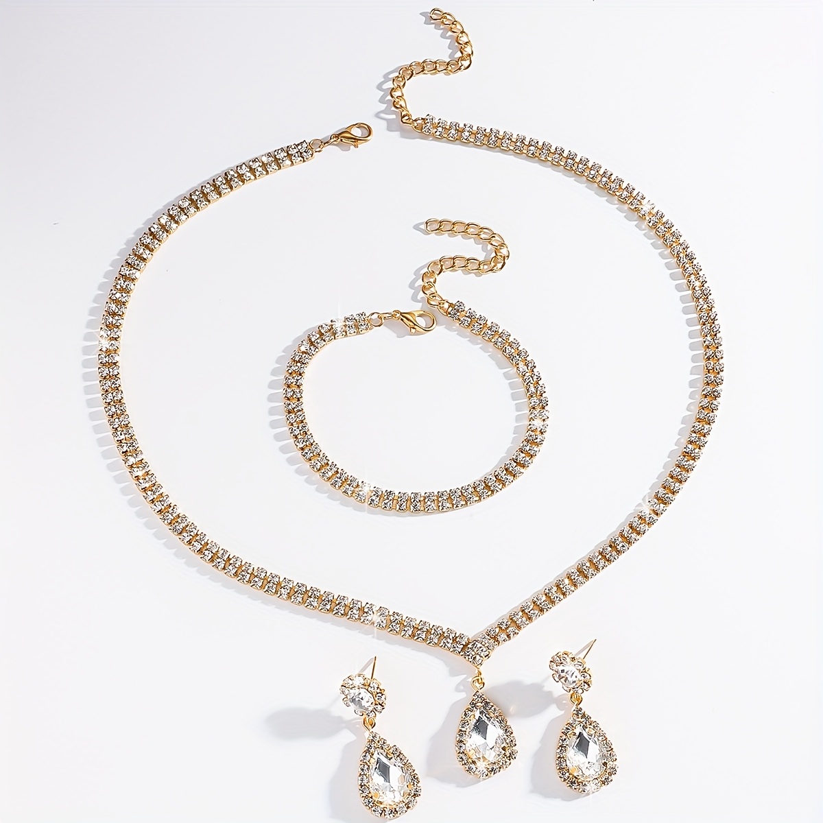 CZ Drop Necklace Ring Set Silver Plated Teardrop Pendants Earrings